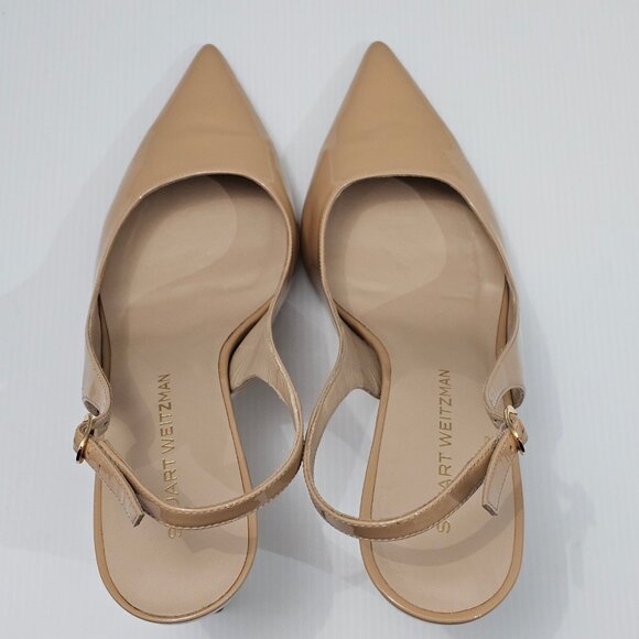 Stuart Weitzman Stuart Power 75 Heel Slingback Pointed Toe Tan Leather Size 12 - Picture 9 of 14